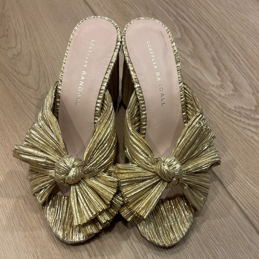 Loeffler Randall Metallic Gold Knot Bow Mules